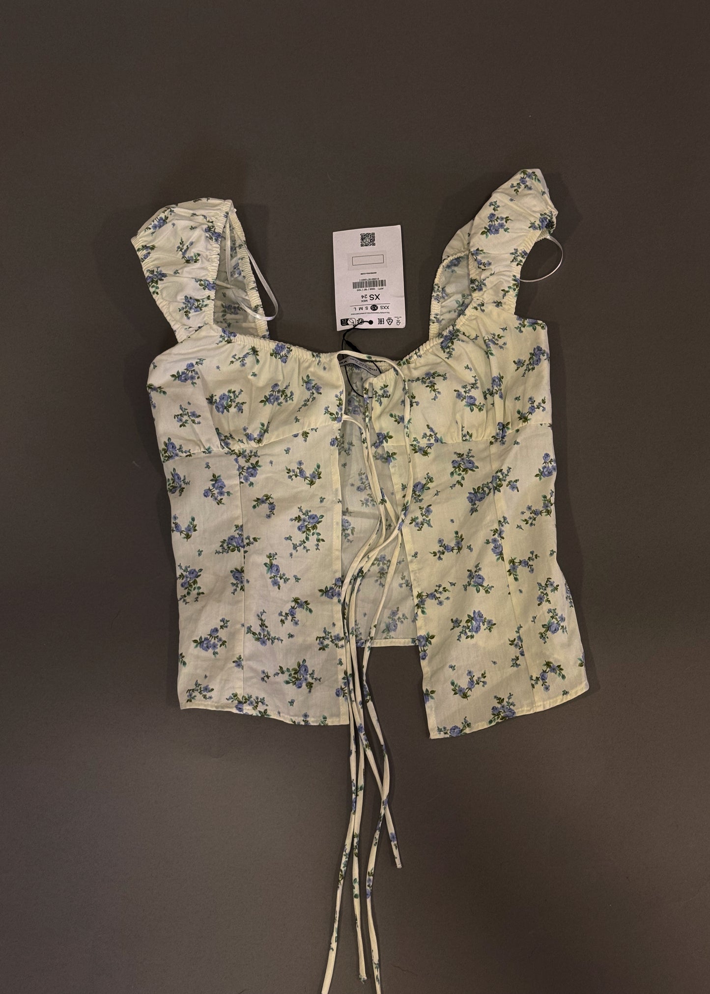 BERSHKA PUFF SLEEVE FLORAL TOP
