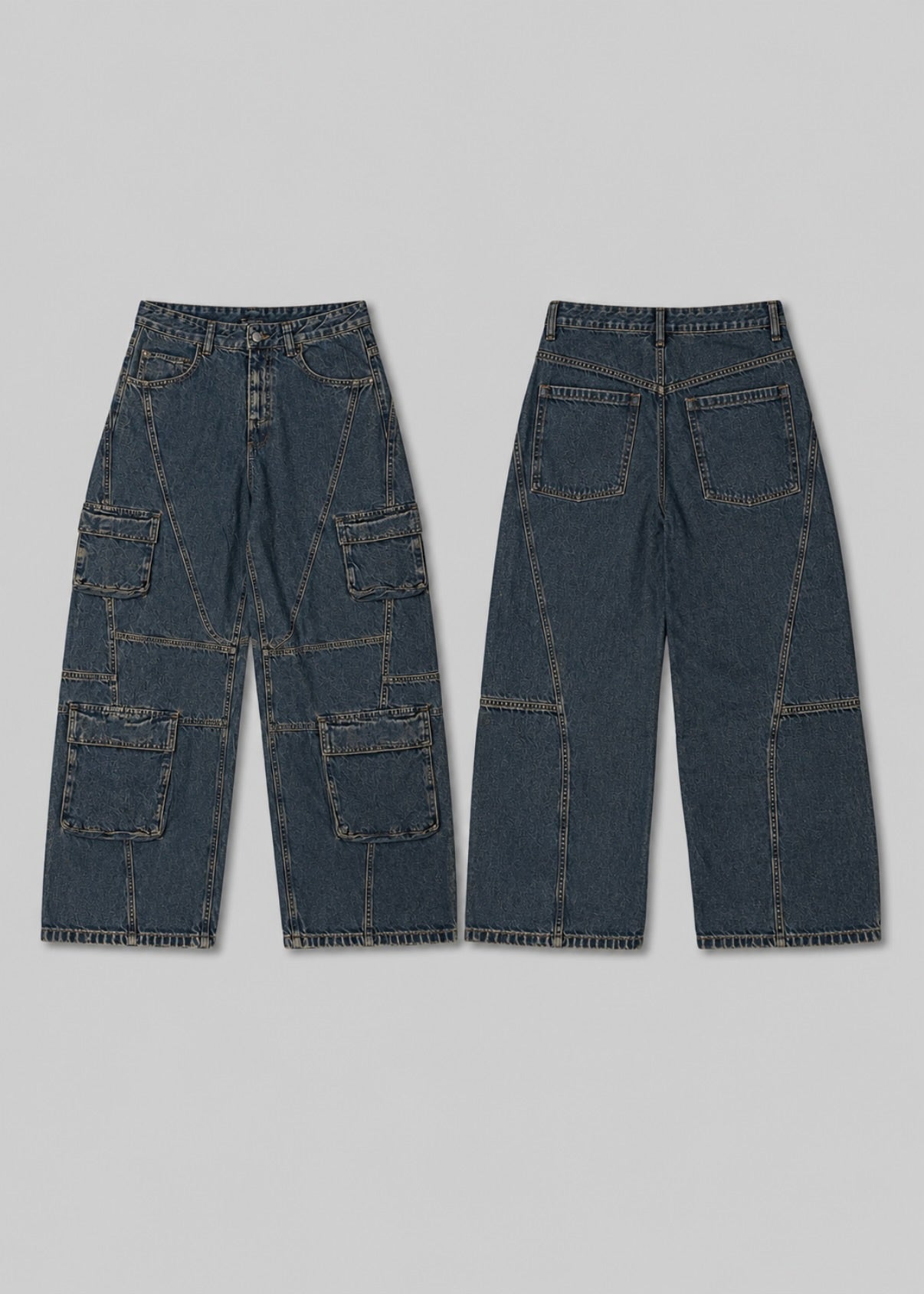 PULL&BEAR DARK WASH BAGGY CARGO JEANS