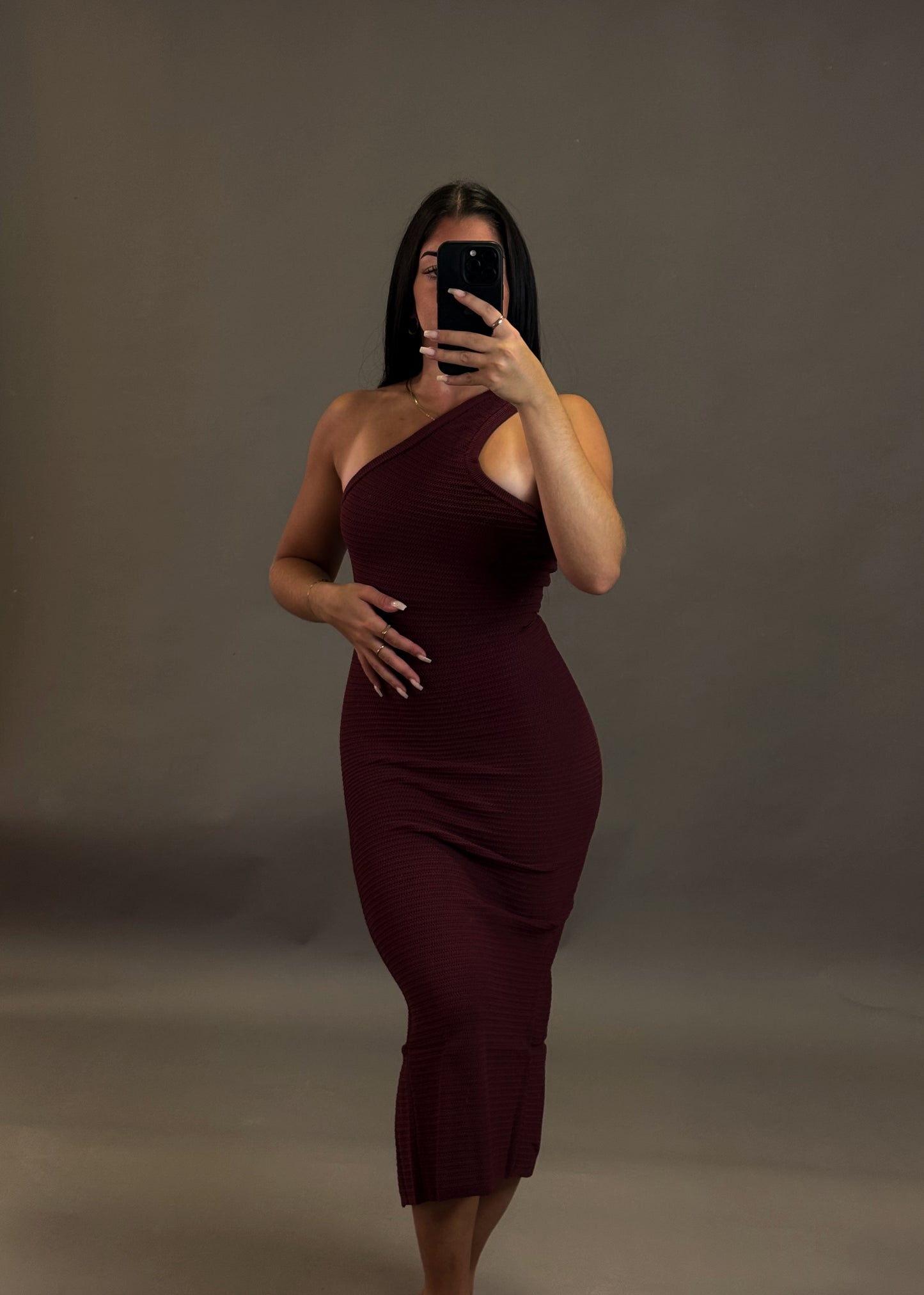 BERSHKA BURGUNDY KNITTED DRESS