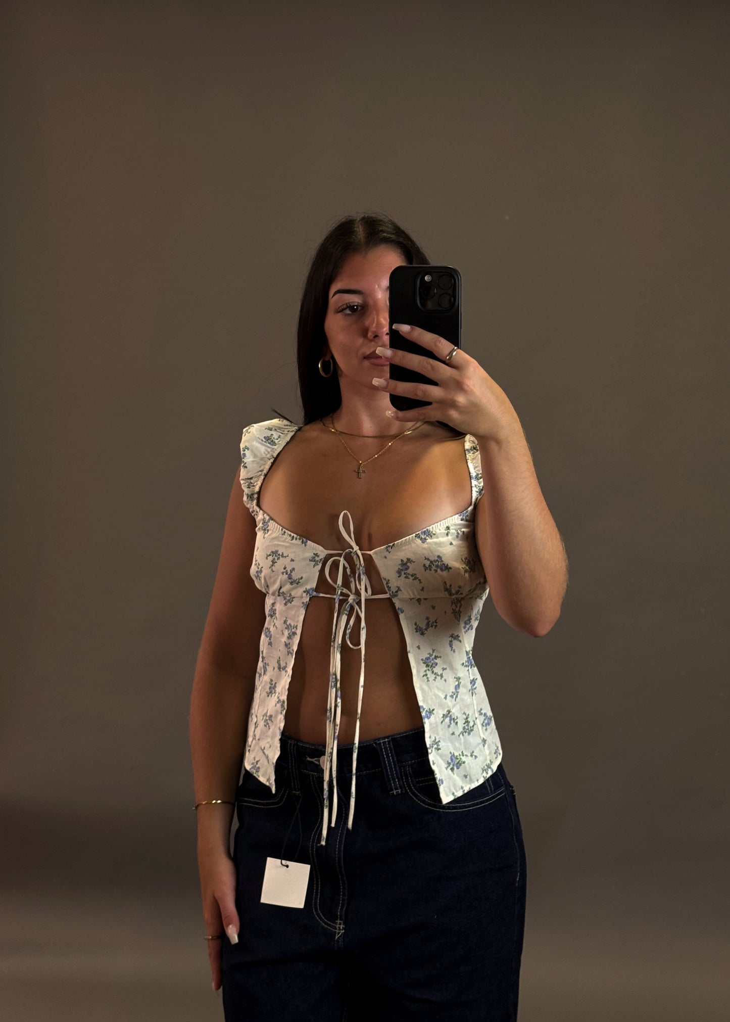 BERSHKA PUFF SLEEVE FLORAL TOP