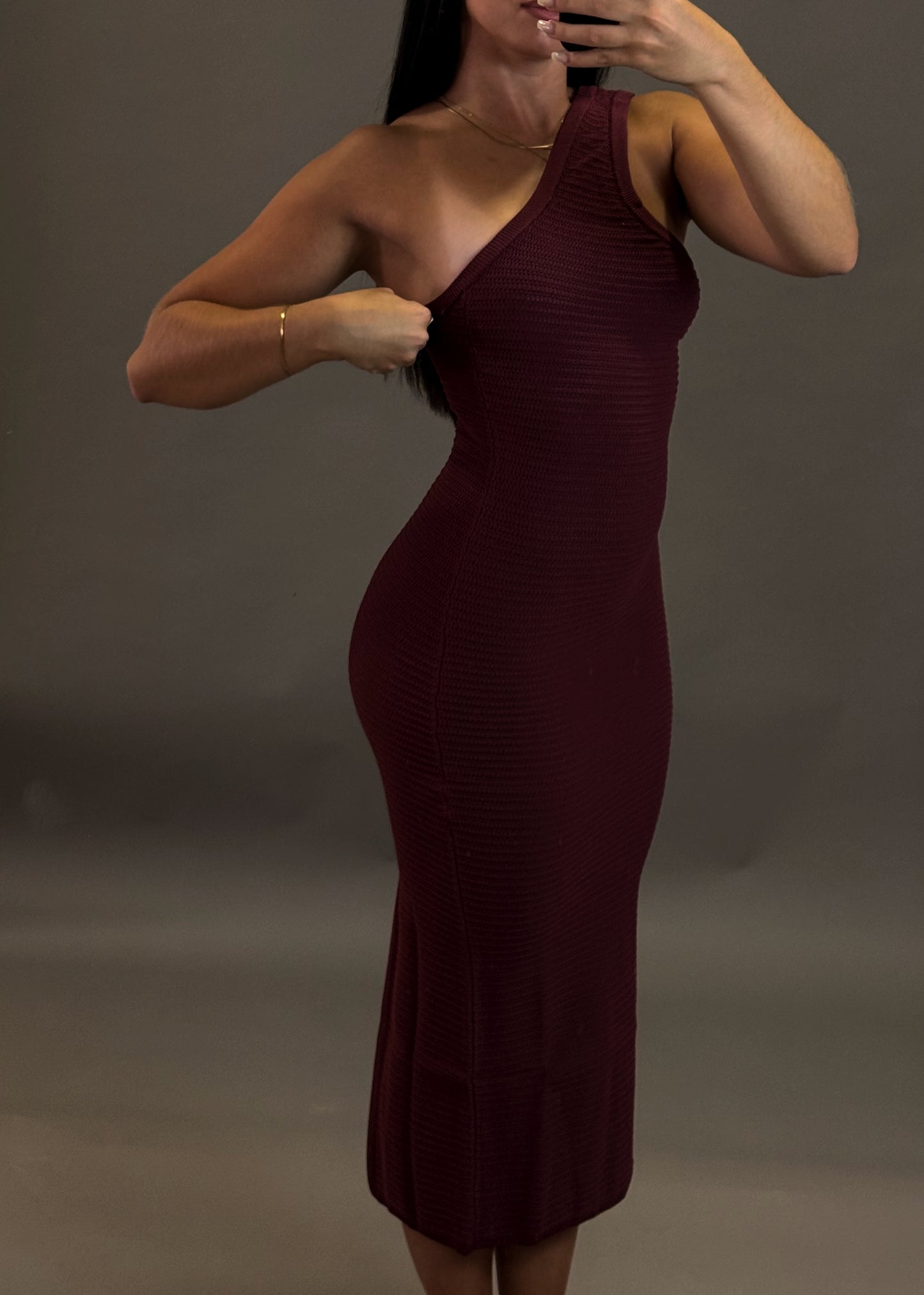 BERSHKA BURGUNDY KNITTED DRESS