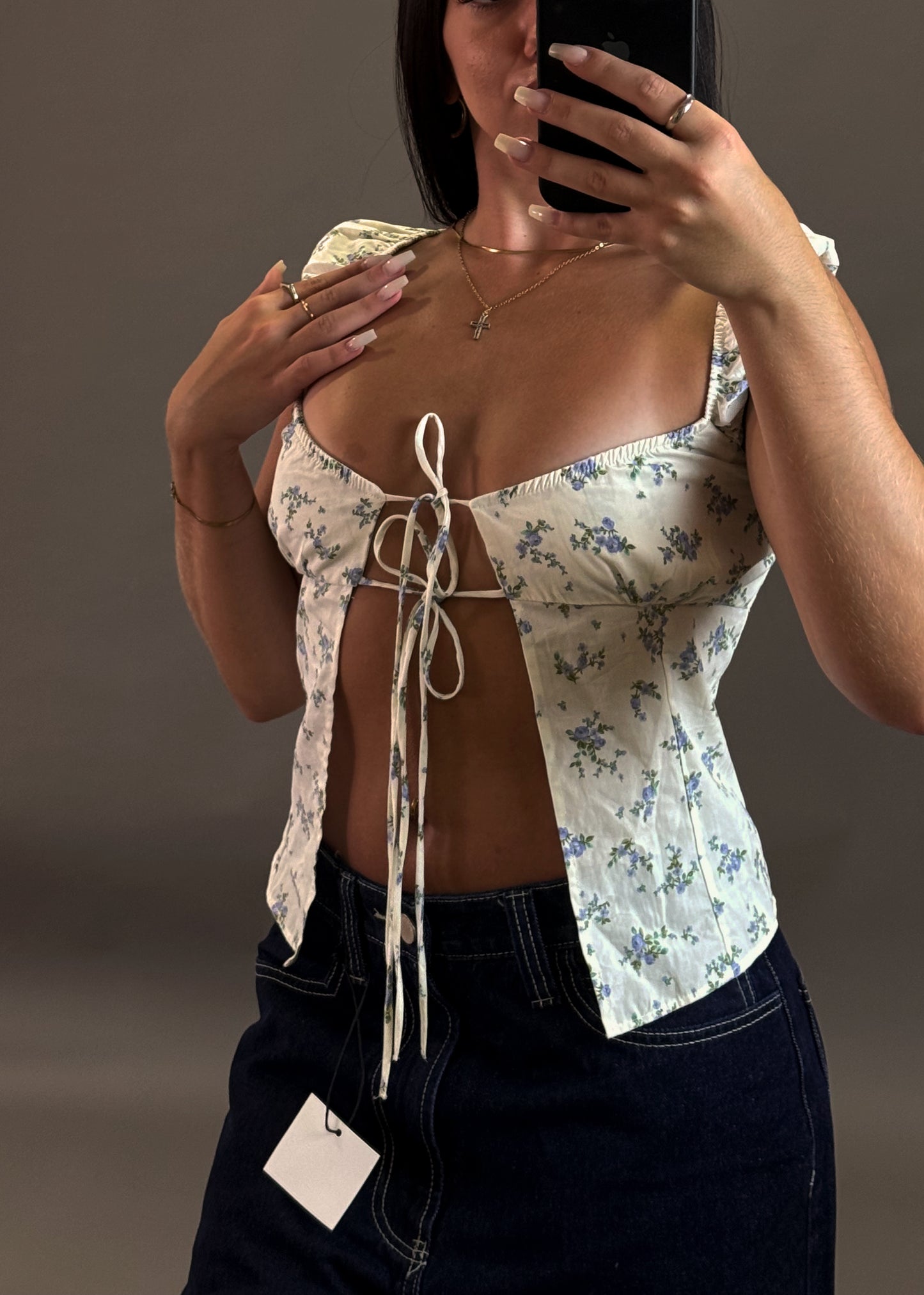 BERSHKA PUFF SLEEVE FLORAL TOP