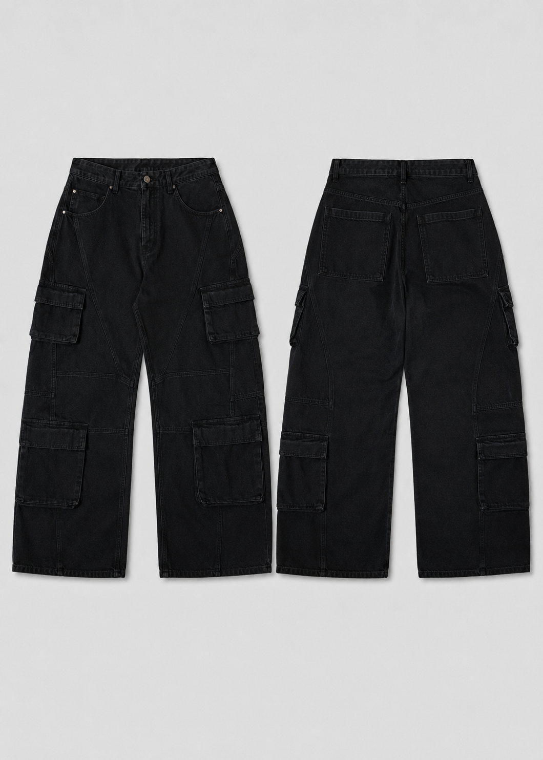 PULL&BEAR BLACK OVERSIZED CARGO JEANS