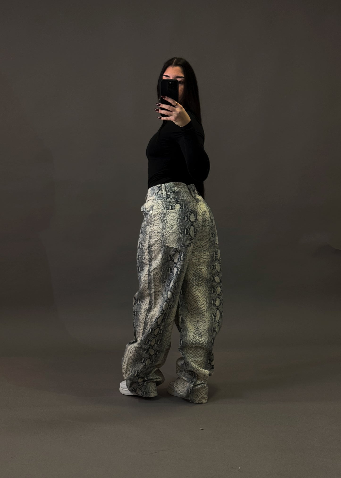BERSHKA SNAKEPRINT BAGGY JEANS
