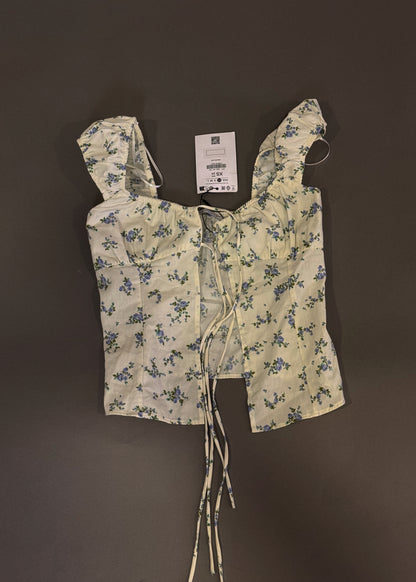 BERSHKA PUFF SLEEVE FLORAL TOP