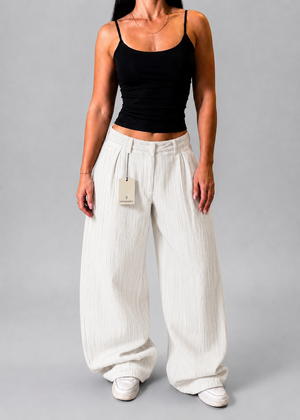 STRADIVARIUS TEXTURED WIDE LEG TROUSERS