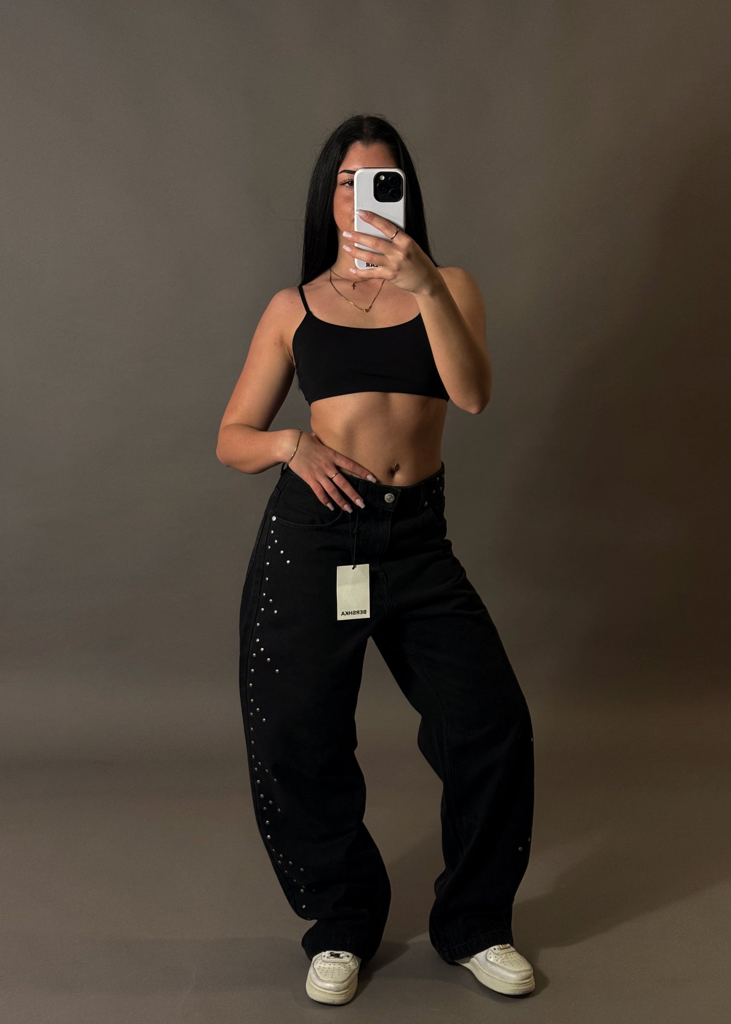 BERSHKA STUDDED BAGGY JEANS