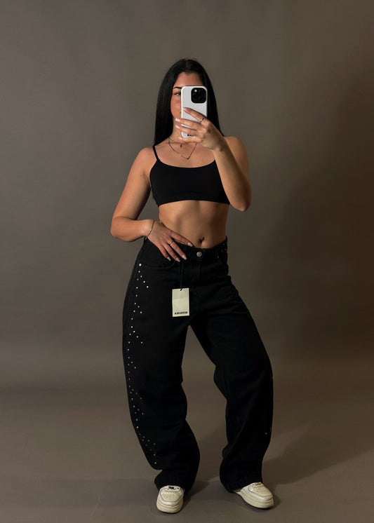 BERSHKA STUDDED BAGGY JEANS