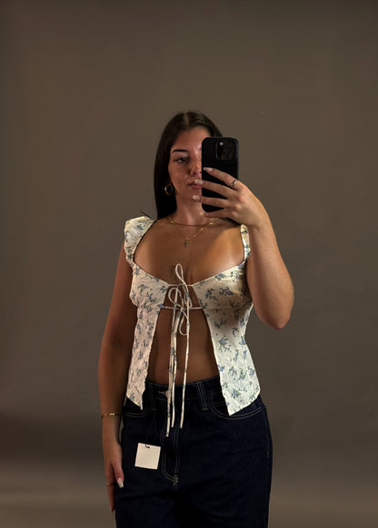 BERSHKA PUFF SLEEVE FLORAL TOP