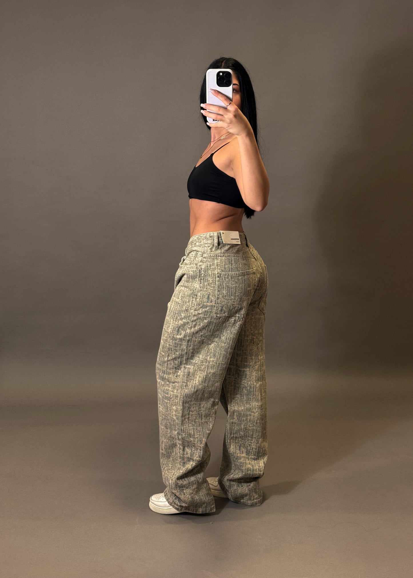 BERSHKA TEXTURED BAGGY JEANS