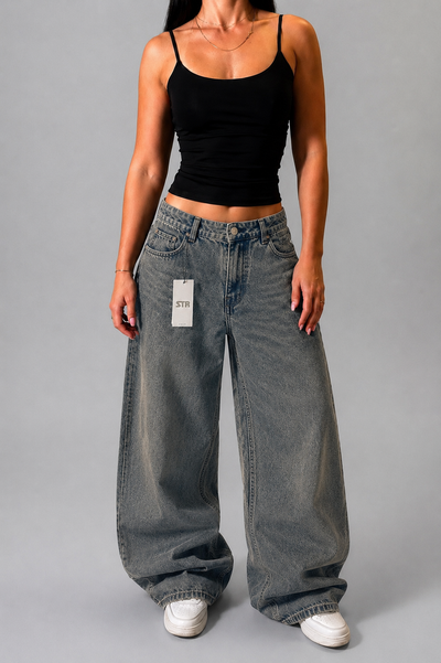 STRADIVARIUS GREY WIDE LEG JEANS