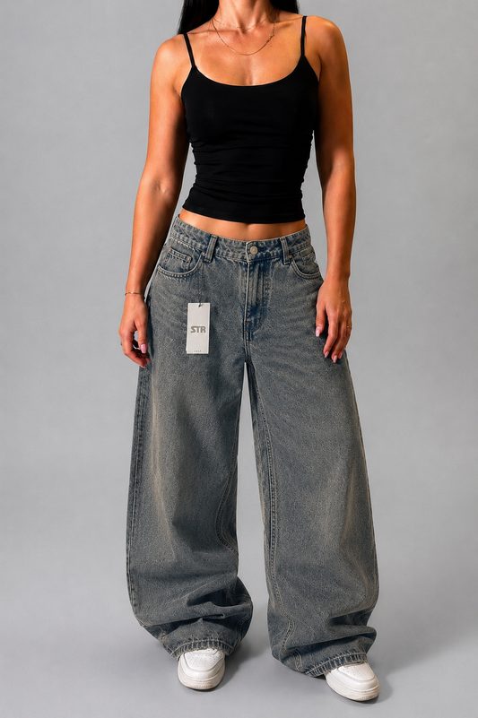 PULL&BEAR GREY WIDE LEG JEANS