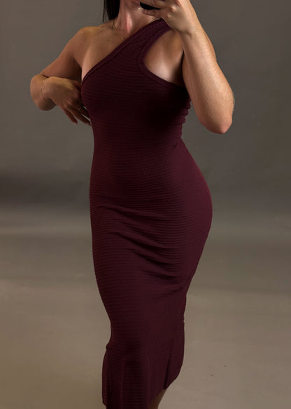 BERSHKA BURGUNDY KNITTED DRESS