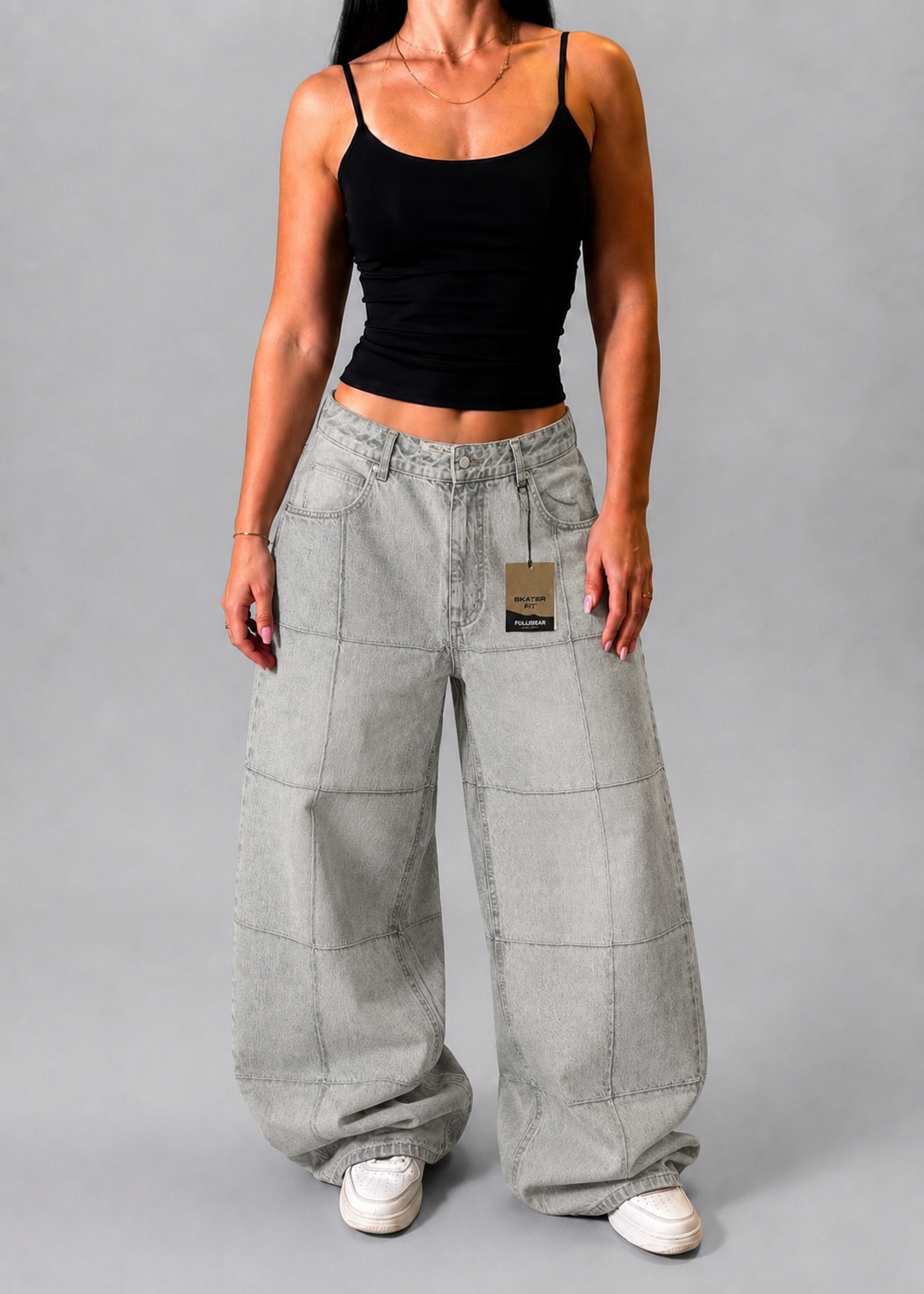 PULL&BEAR SKATER FIT BAGGY GREY JEANS