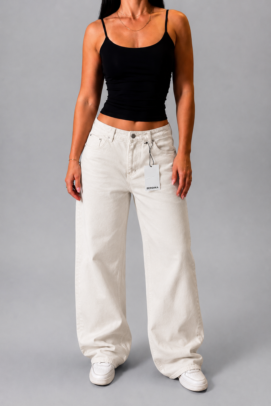 BERSHKA STRAIGHT WIDE WHITE JEANS