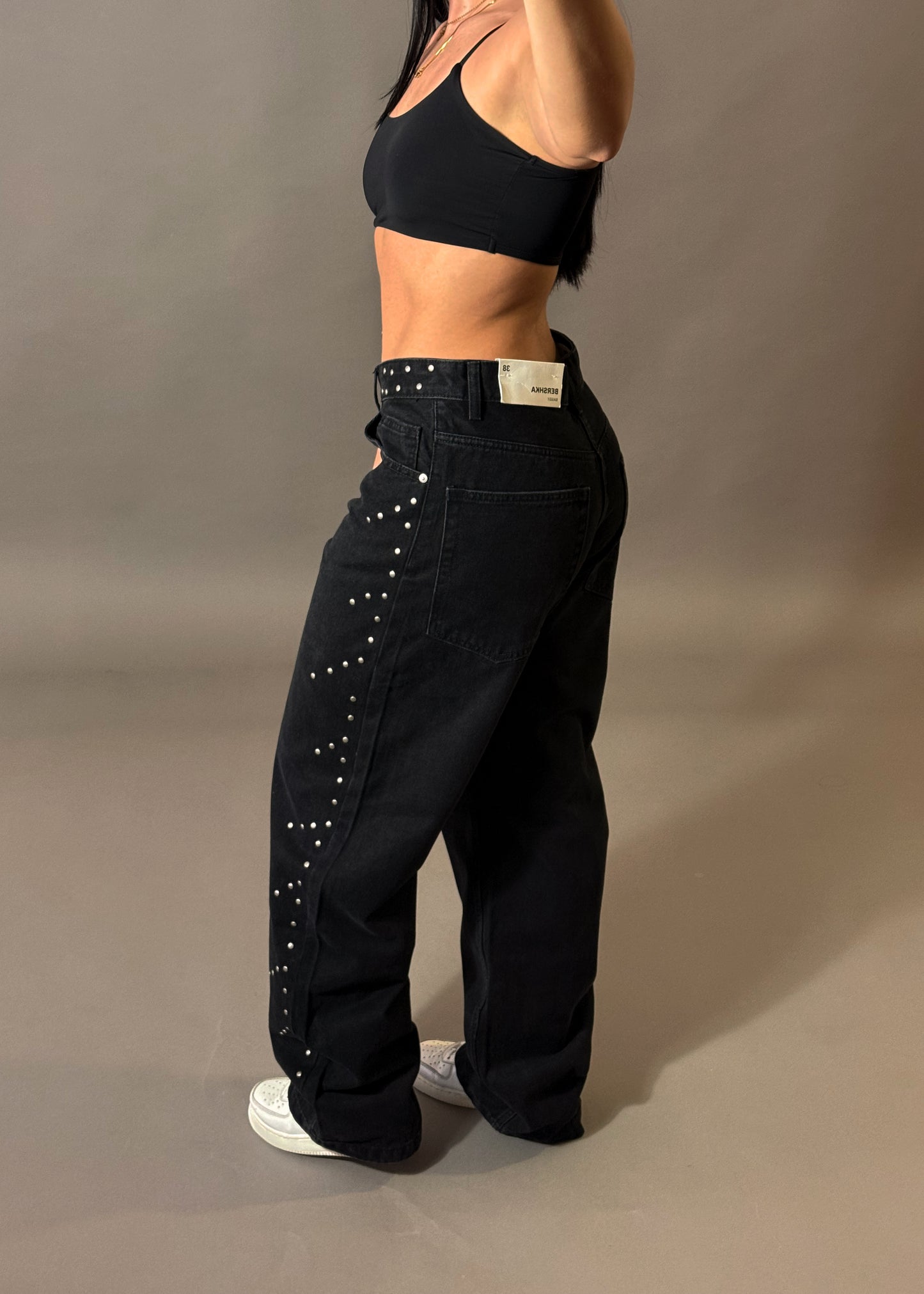 BERSHKA STUDDED BAGGY JEANS