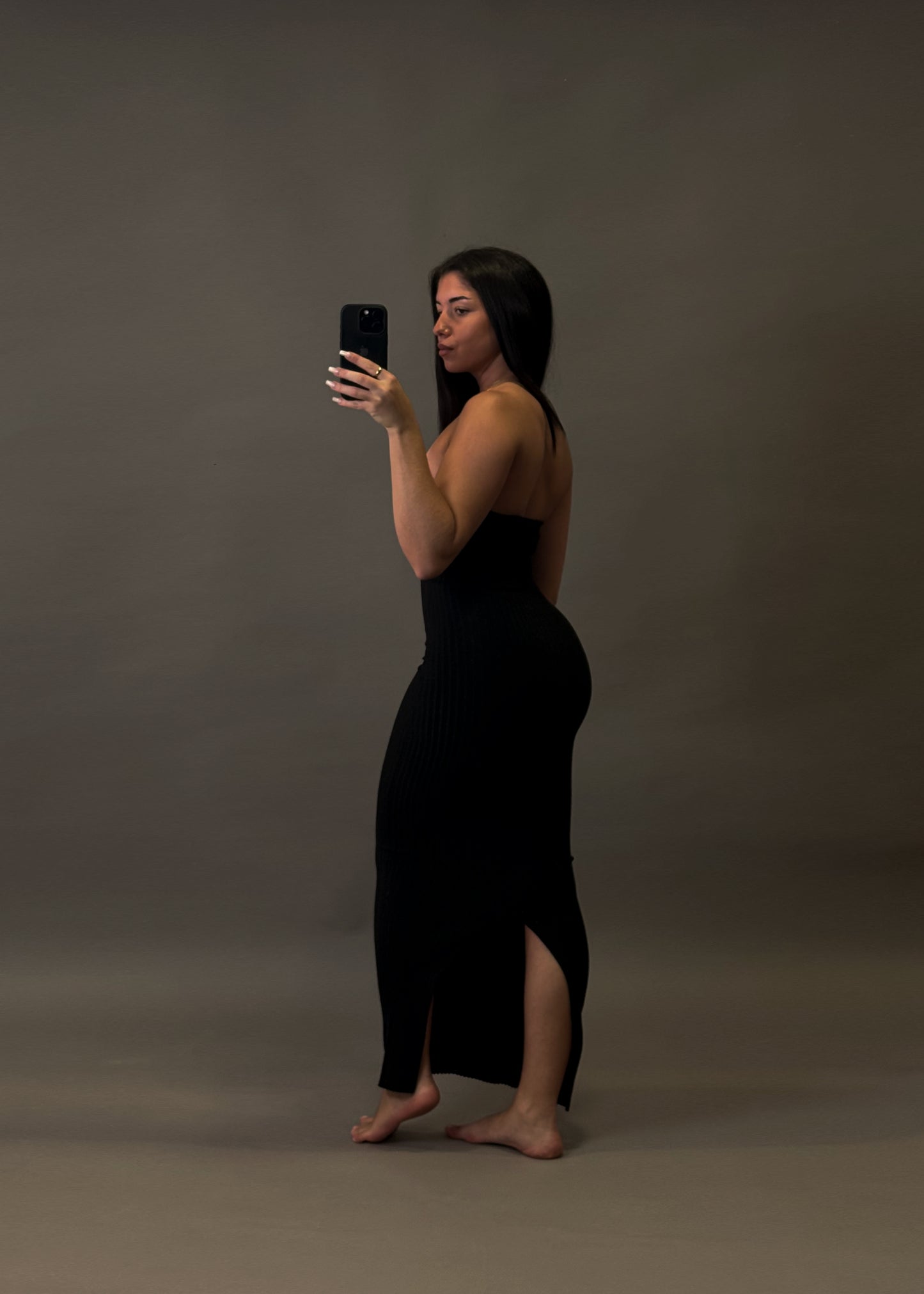 BERSHKA STRAPLESS KNITWEAR DRESS