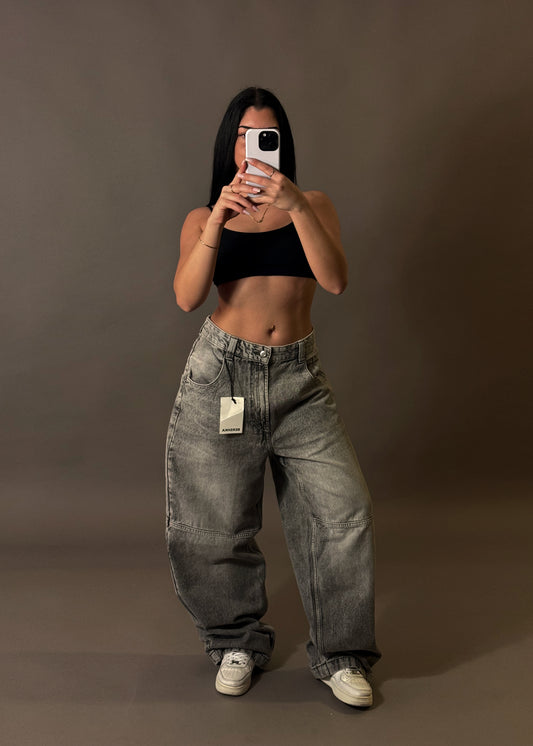 BERSHKA SUPER BAGGY GREY JEANS