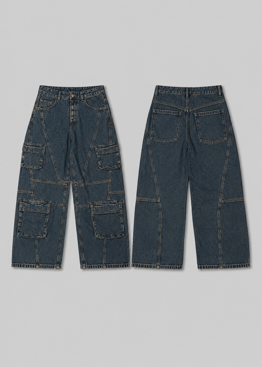 PULL&BEAR DARK WASH BAGGY CARGO JEANS
