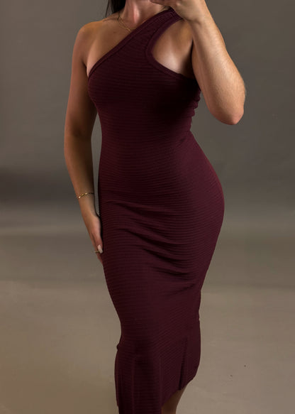 BERSHKA BURGUNDY KNITTED DRESS