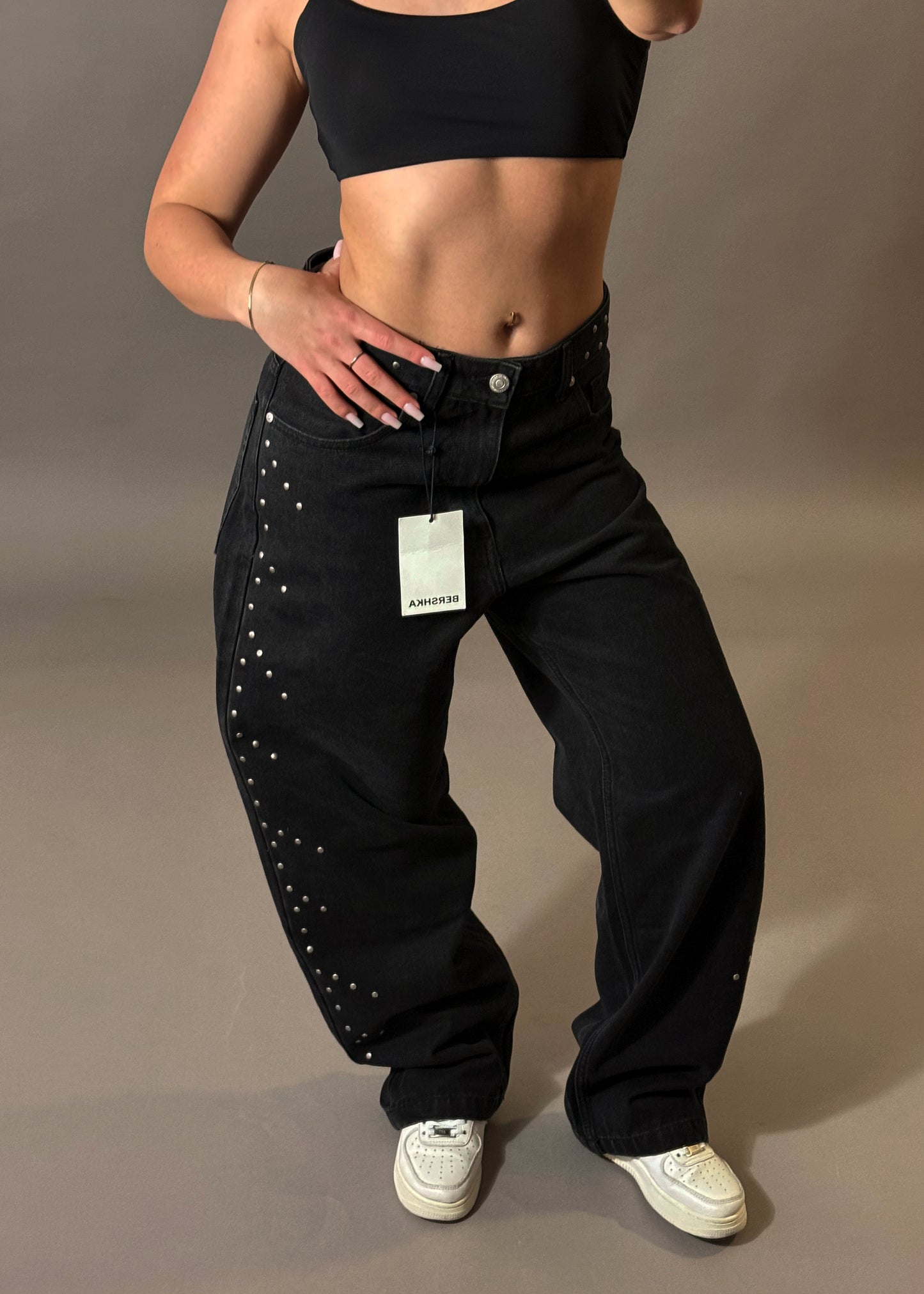 BERSHKA STUDDED BAGGY JEANS