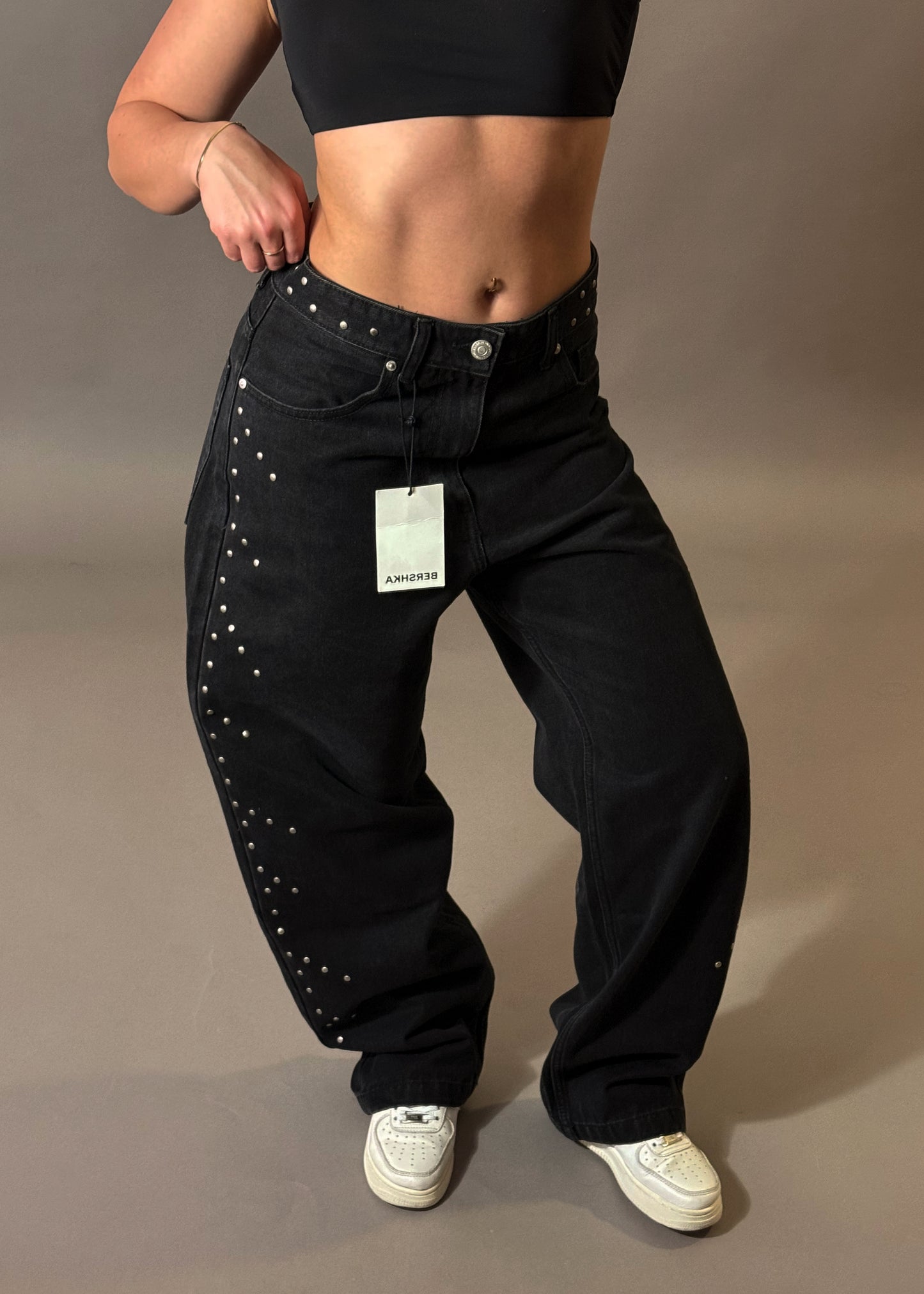 BERSHKA STUDDED BAGGY JEANS