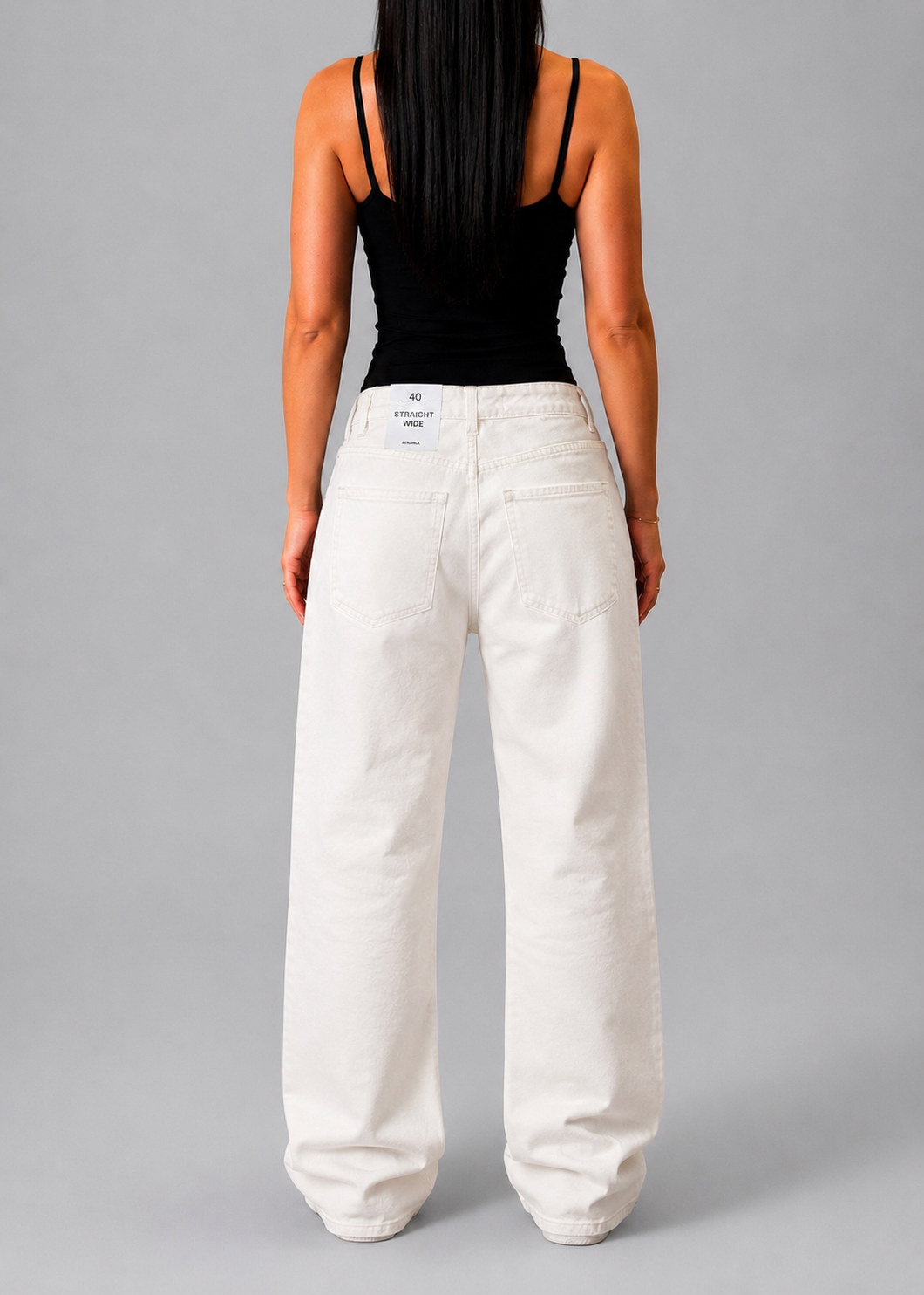 BERSHKA STRAIGHT WIDE WHITE JEANS