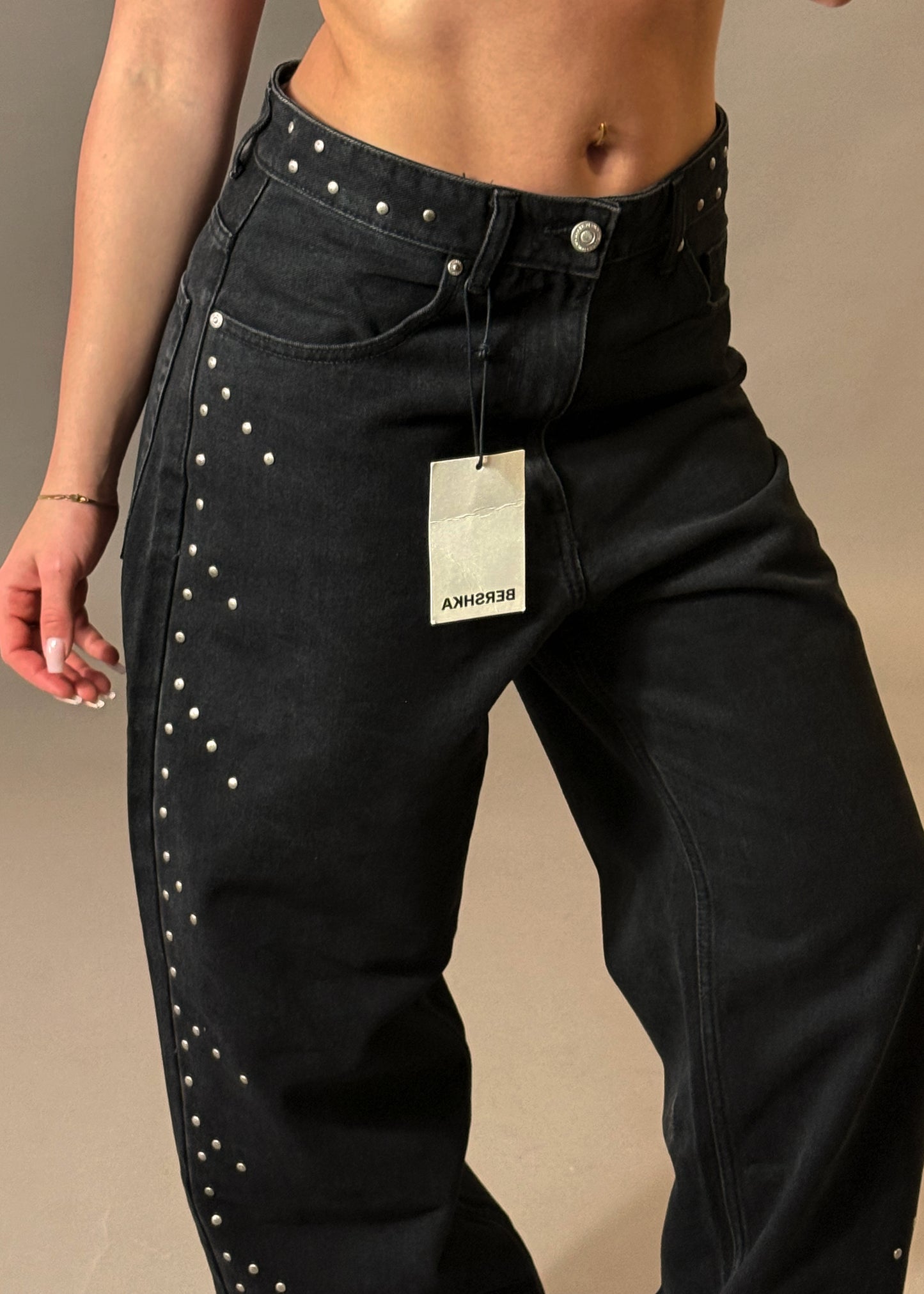 BERSHKA STUDDED BAGGY JEANS