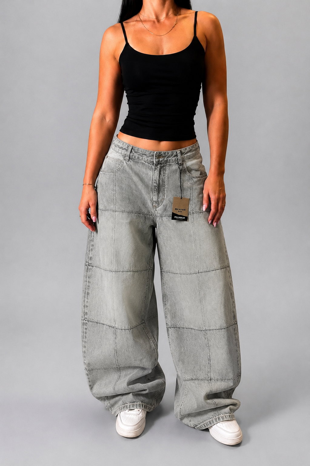 PULL&BEAR SKATER FIT BAGGY GREY JEANS