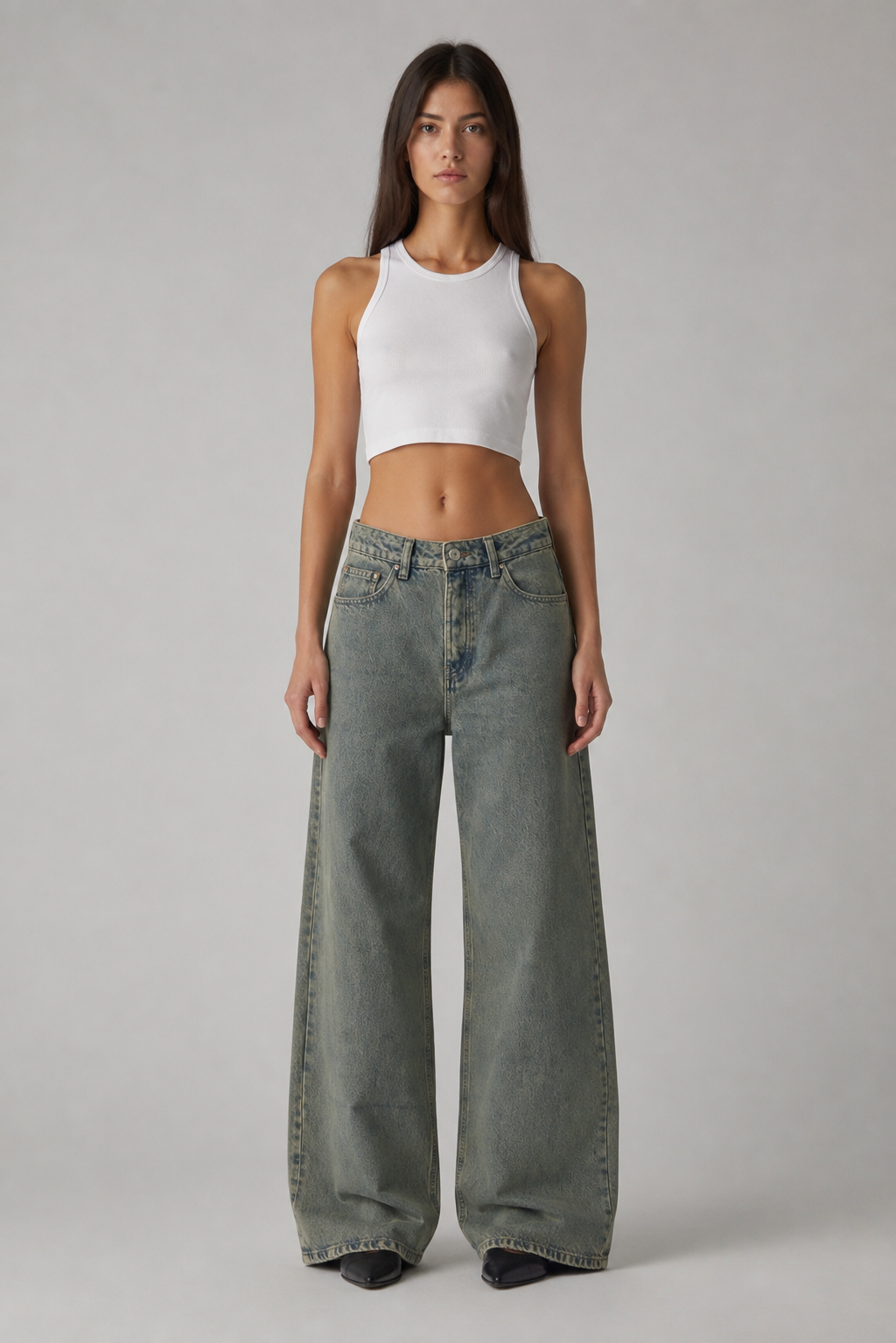 STRADIVARIUS GREY WIDE LEG JEANS