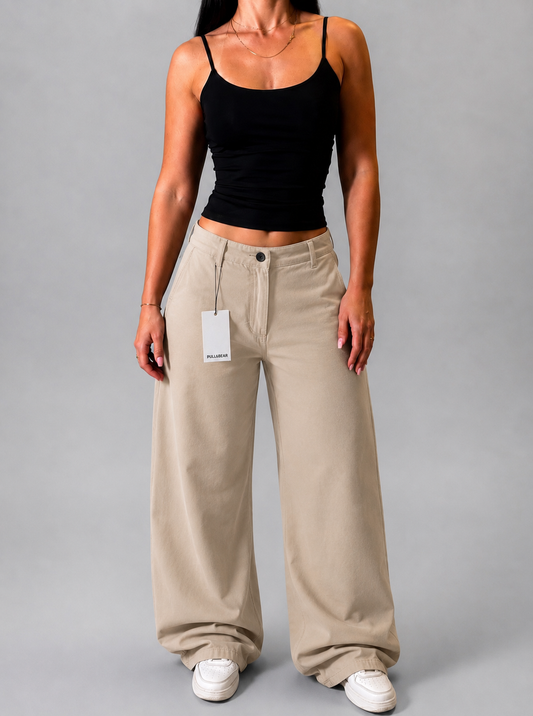 PULL&BEAR BEIGE WIDE LEG TROUSERS