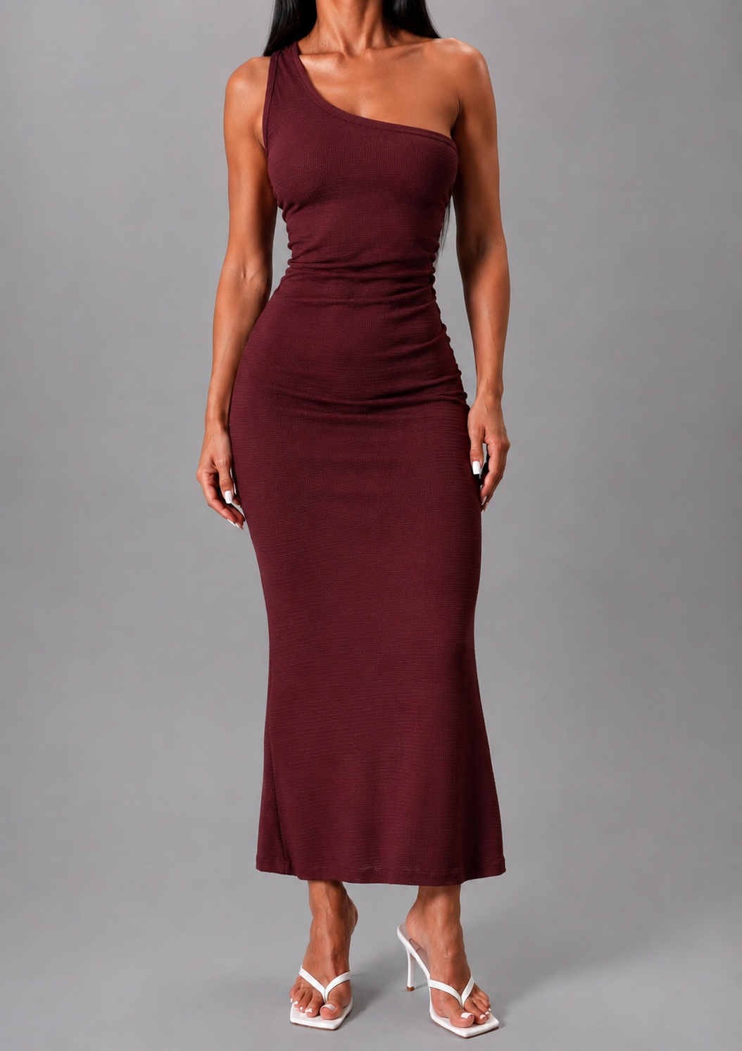 BERSHKA BURGUNDY KNITTED DRESS