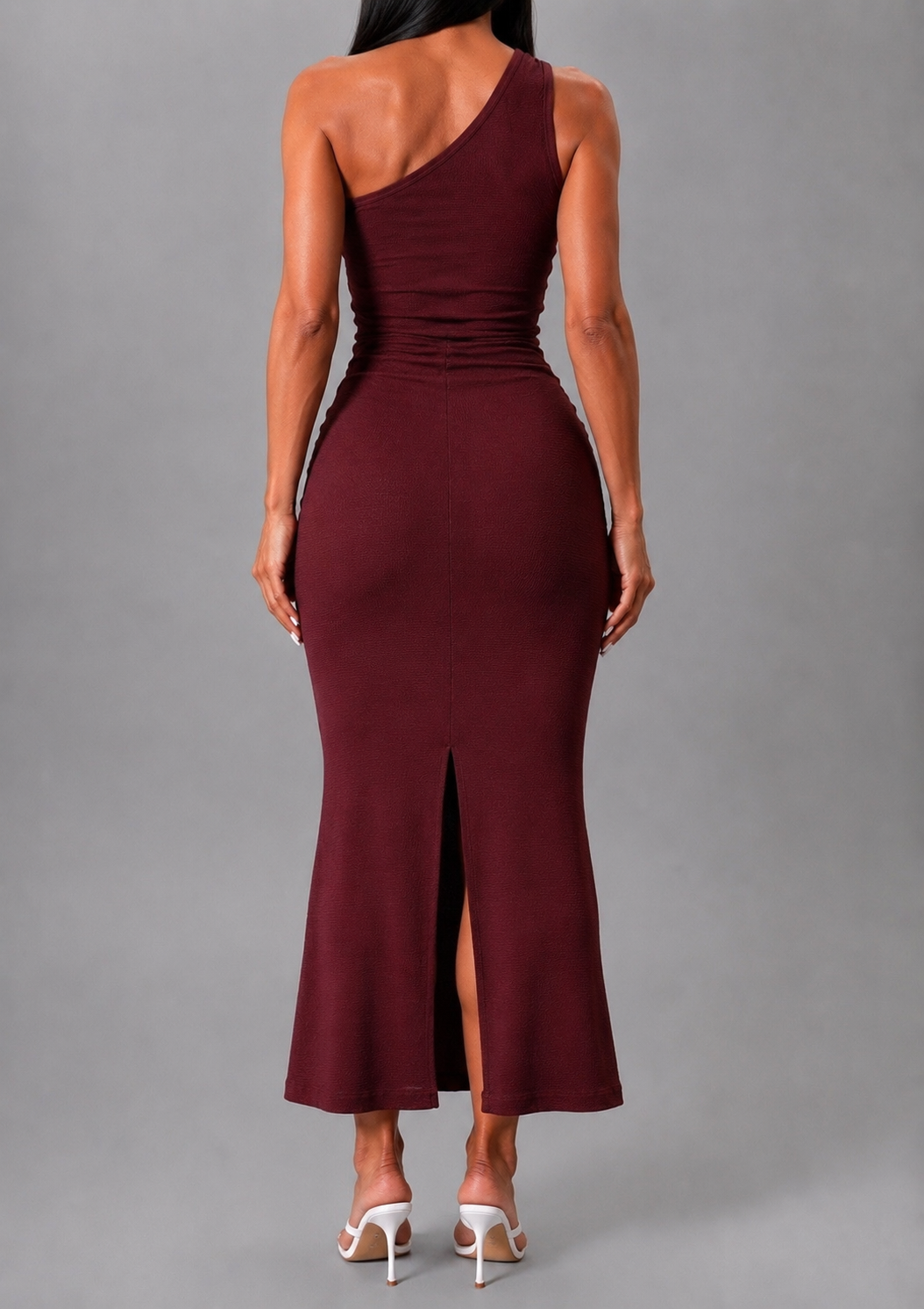 BERSHKA BURGUNDY KNITTED DRESS