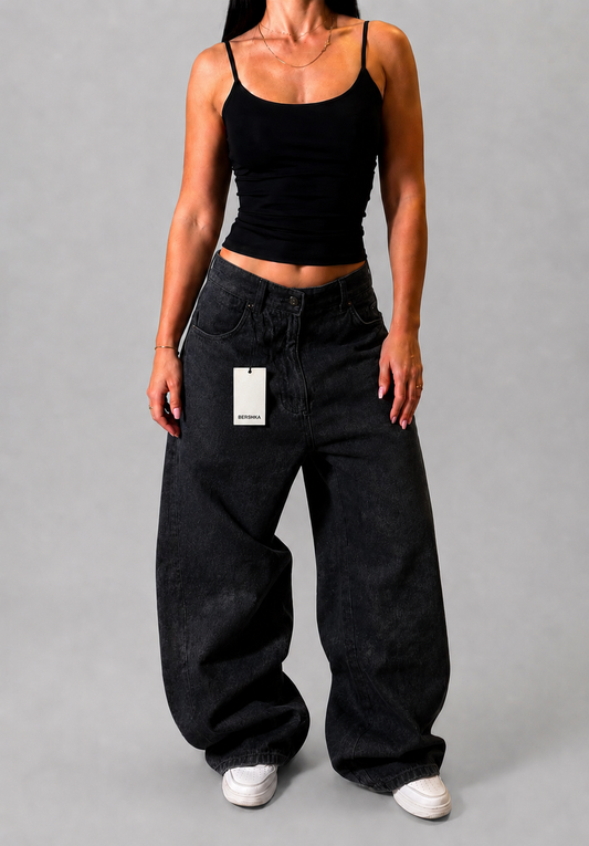 BERSHKA SUPER BAGGY DARK JEANS