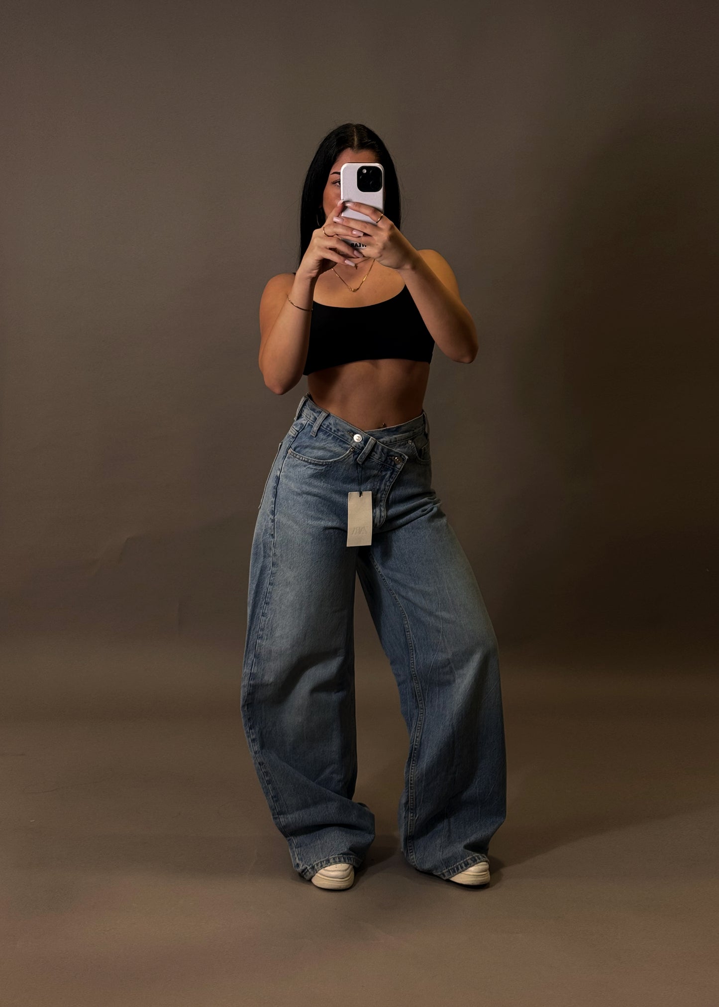 ZARA CROSSED WAIST WIDE LEG JEANS