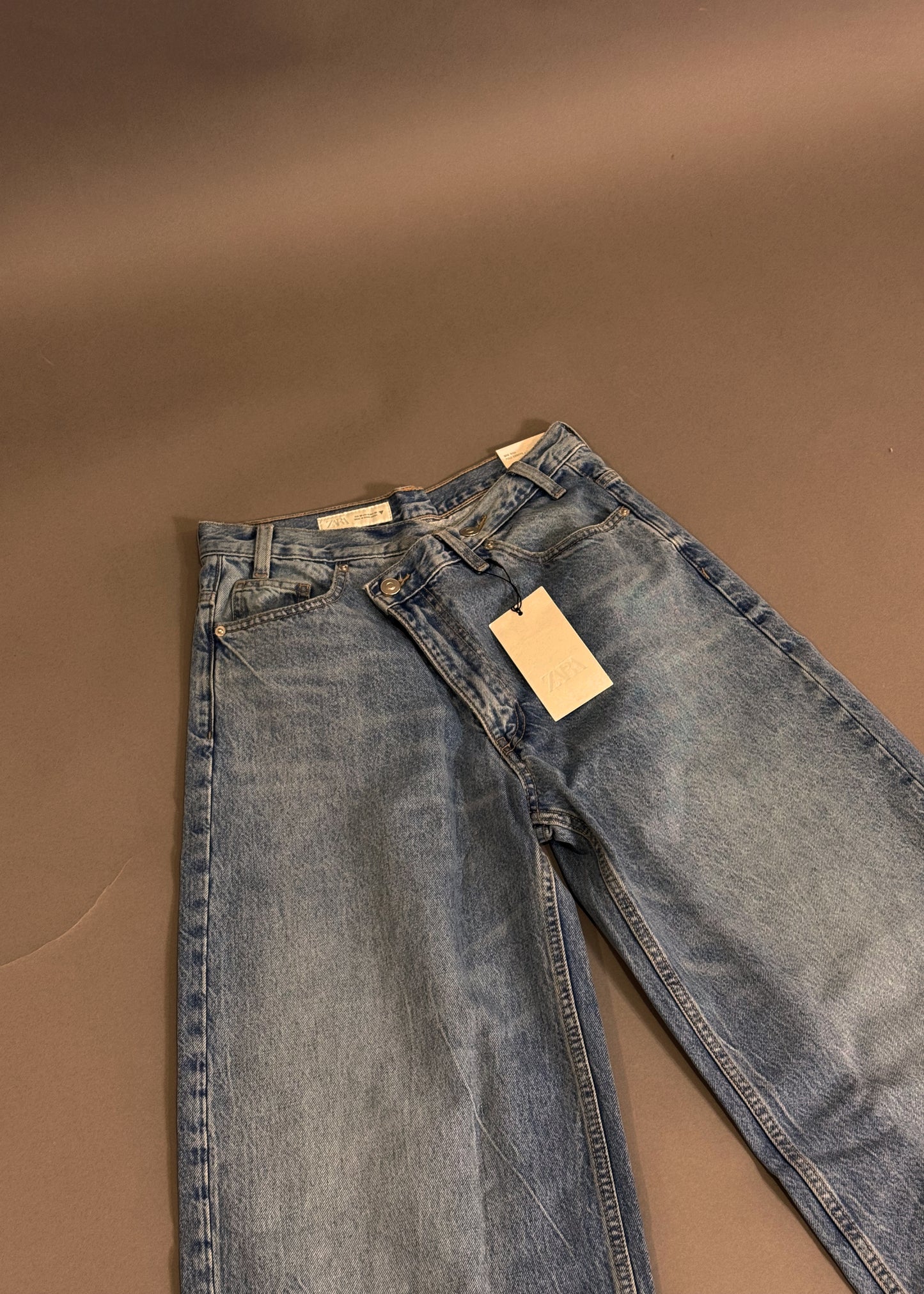 ZARA CROSSED WAIST WIDE LEG JEANS
