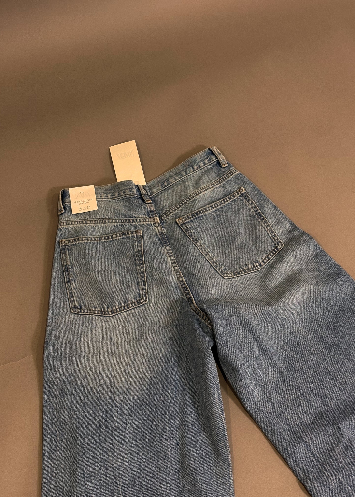 ZARA CROSSED WAIST WIDE LEG JEANS