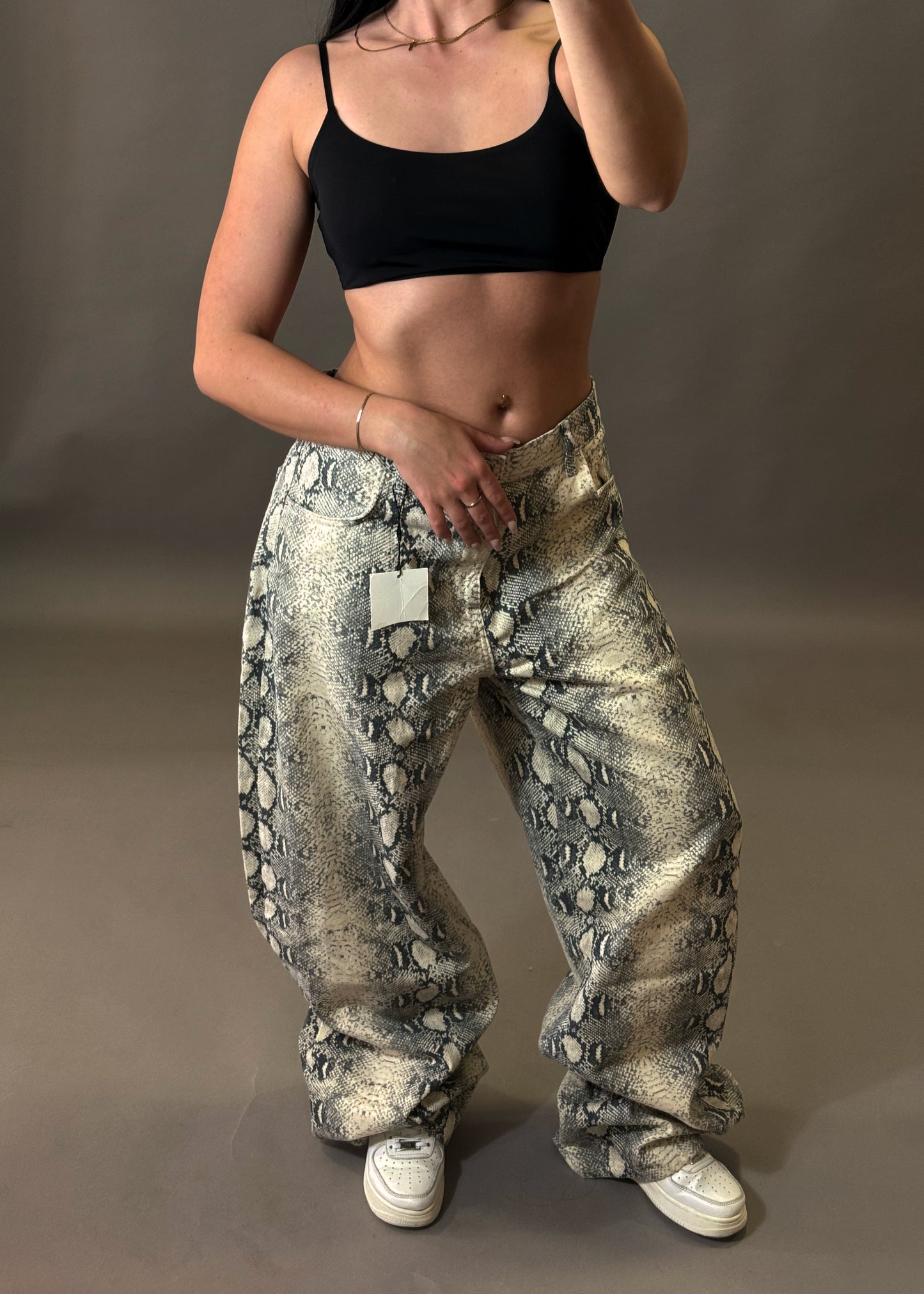 BERSHKA SNAKEPRINT BAGGY JEANS