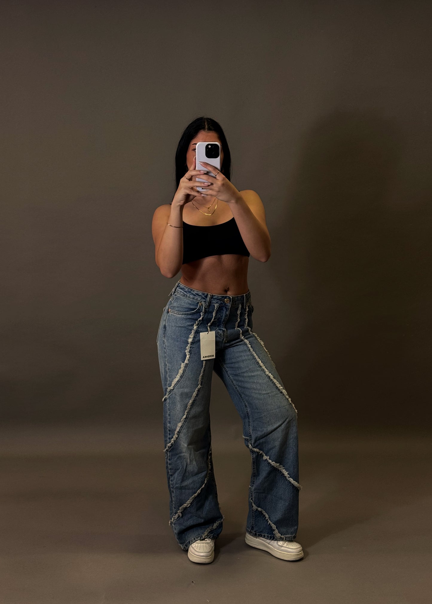 BERSHKA BAGGY TEXTURED JEANS