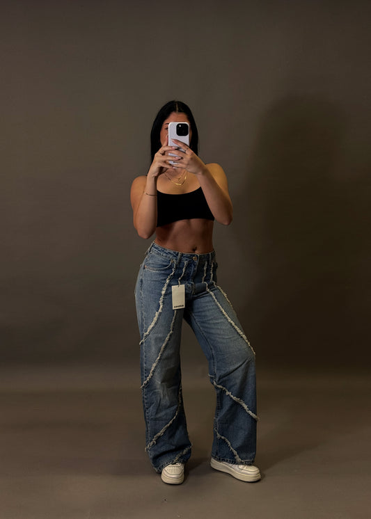 BERSHKA BAGGY TEXTURED JEANS