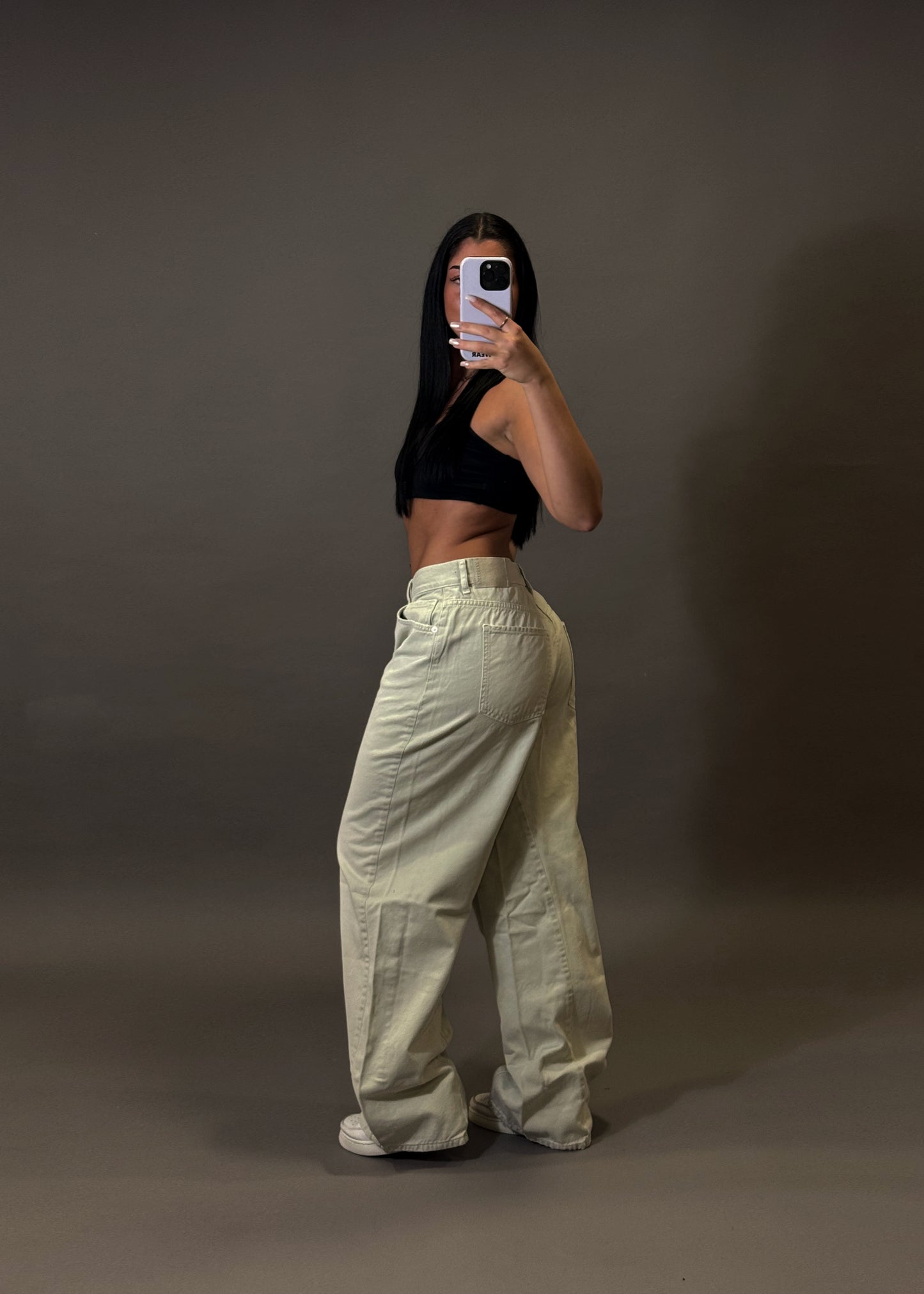 PULL&BEAR WASHED WHITE BAGGY JEANS