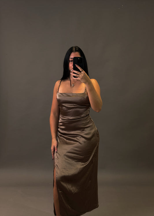 ZARA SATIN BRONZE DRESS