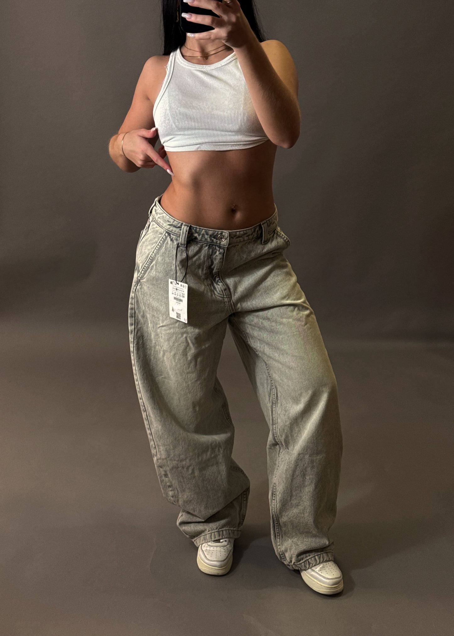 BERSHKA BAGGY BALLON GREY JEANS