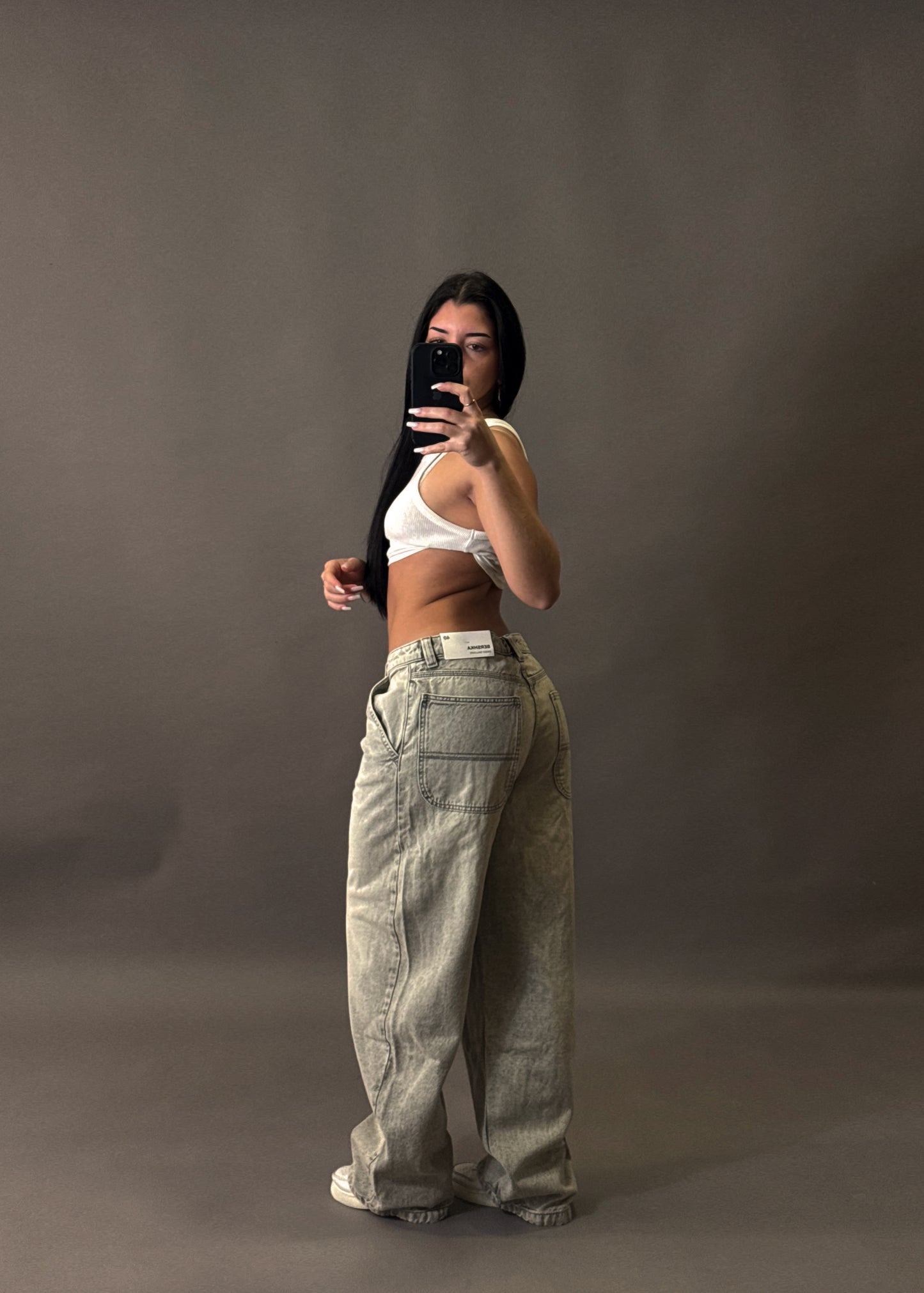 BERSHKA BAGGY BALLON GREY JEANS