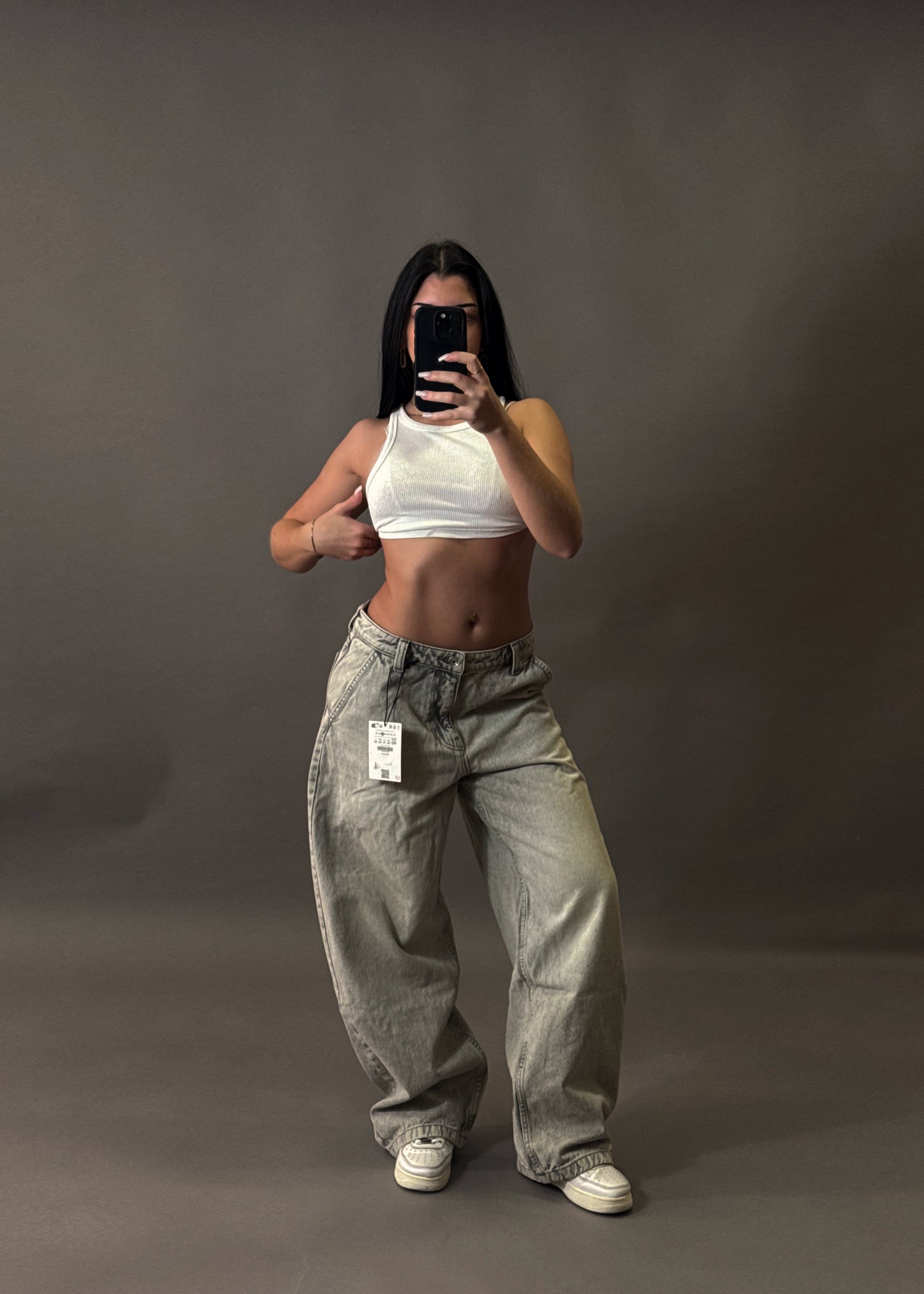 BERSHKA BAGGY BALLON GREY JEANS